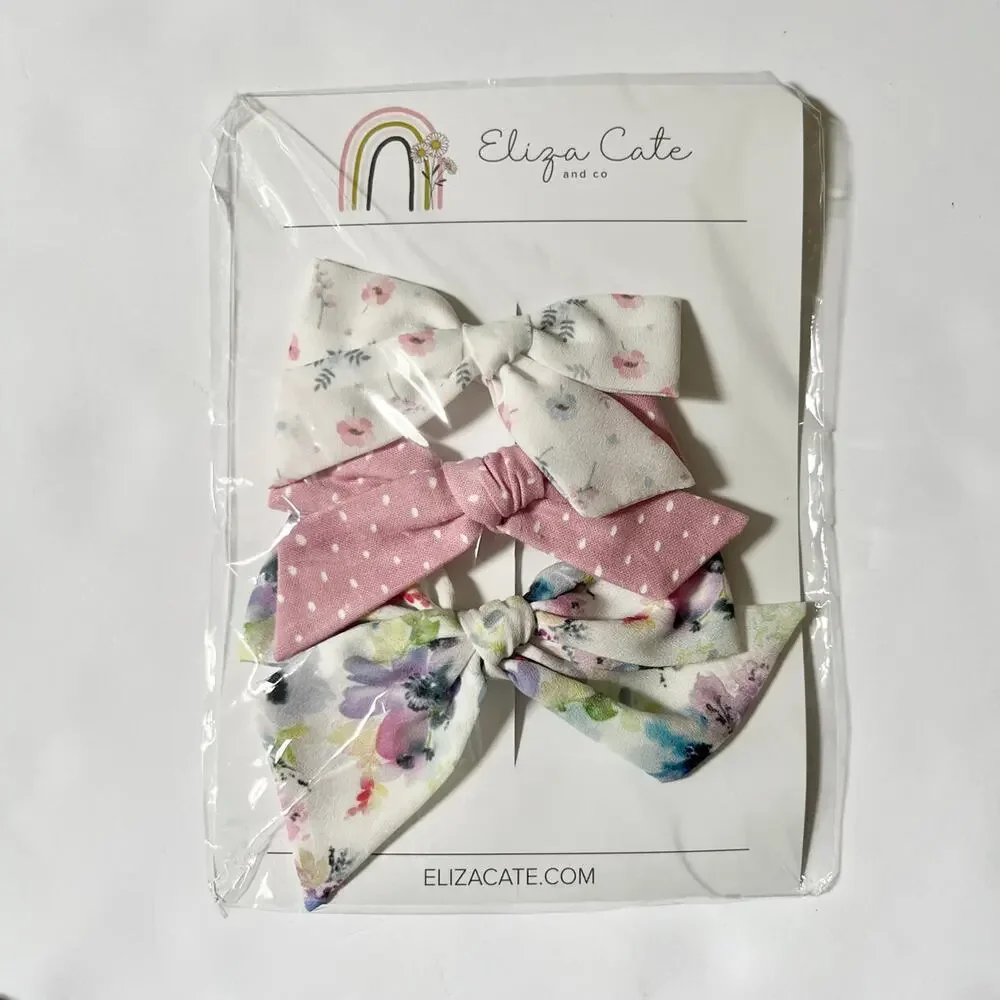 NEW Eliza Cate And Co Floral Hair Bow Set